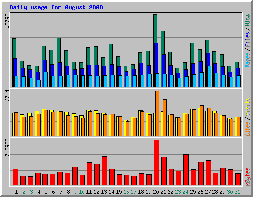 Daily usage for August 2008